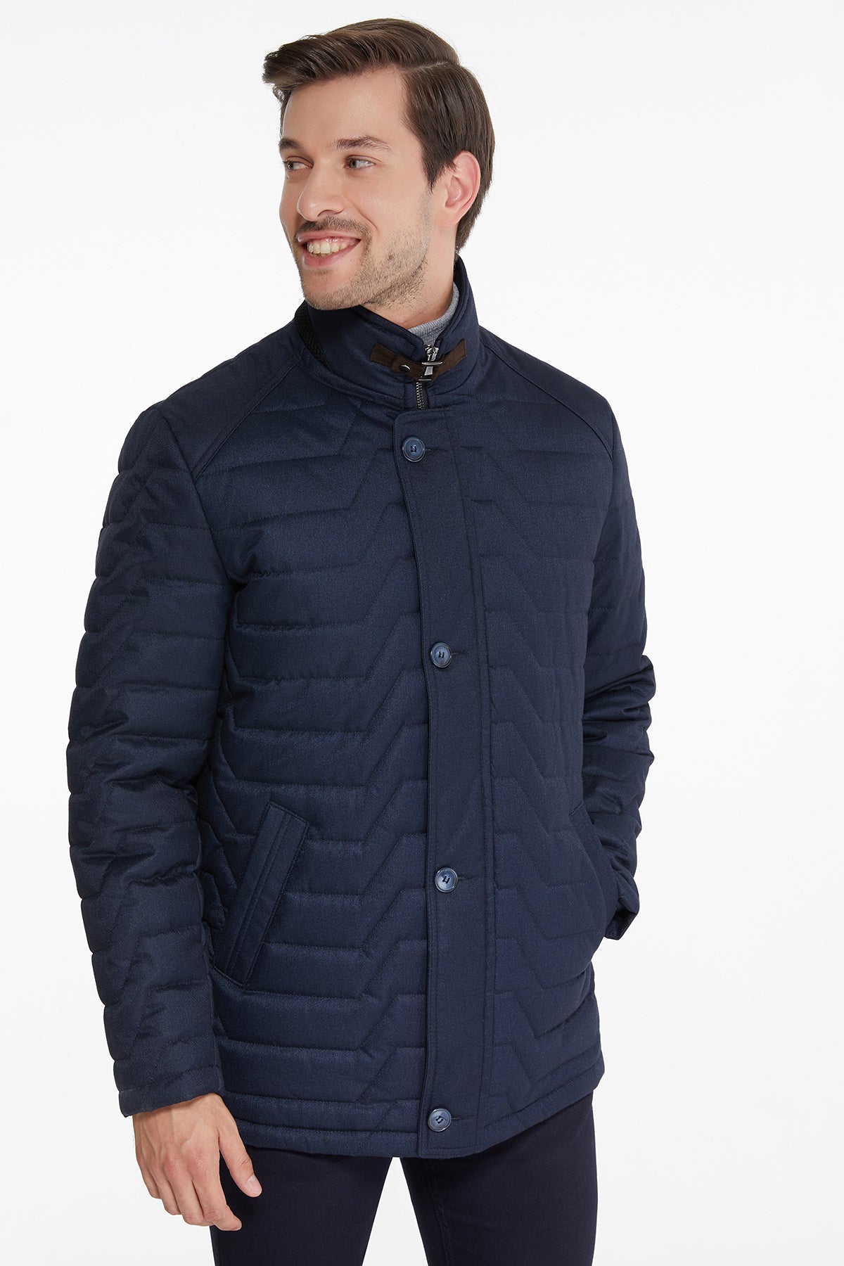 Slim Fit Toledo Stand Collar Navy Coat Navy - SAYKI