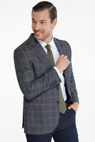 Slim Fit Tonal Plaid Notch Lapel Navy Casual Suit - MIB