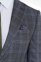 Slim Fit Tonal Plaid Notch Lapel Navy Casual Suit - MIB