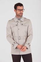 Slim Fit Trench Coat Vilnus Flat Collar Cotton Blend Beige