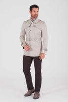 Slim Fit Trench Coat Vilnus Flat Collar Cotton Blend Beige