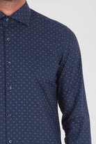 Slim Fit Wave Printed Cotton Blend Navy Casual Shirt - MIB