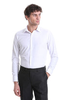 Slim Fit White Cotton Blend Dress Shirt - MIB