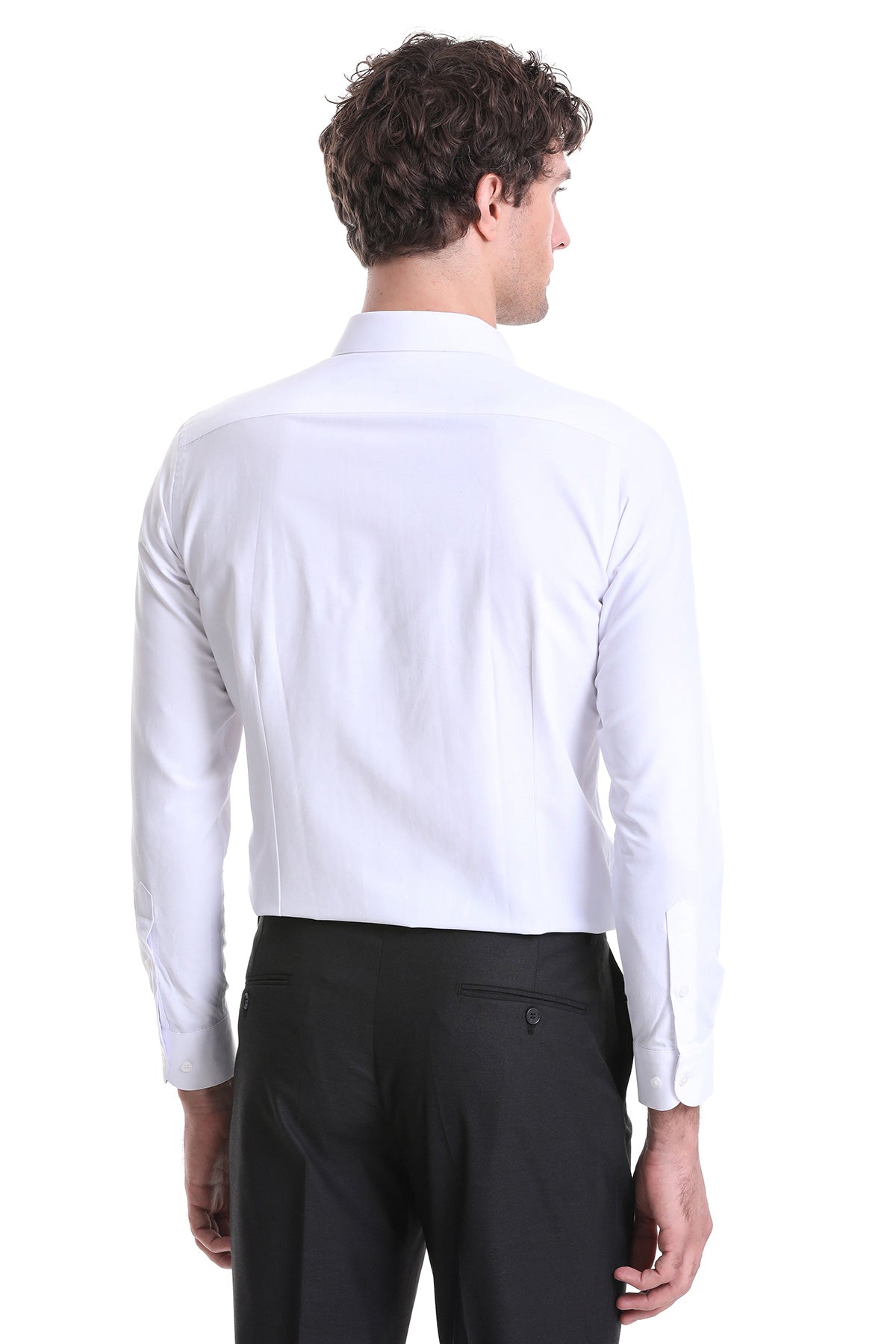 Slim Fit White Cotton Blend Dress Shirt - MIB