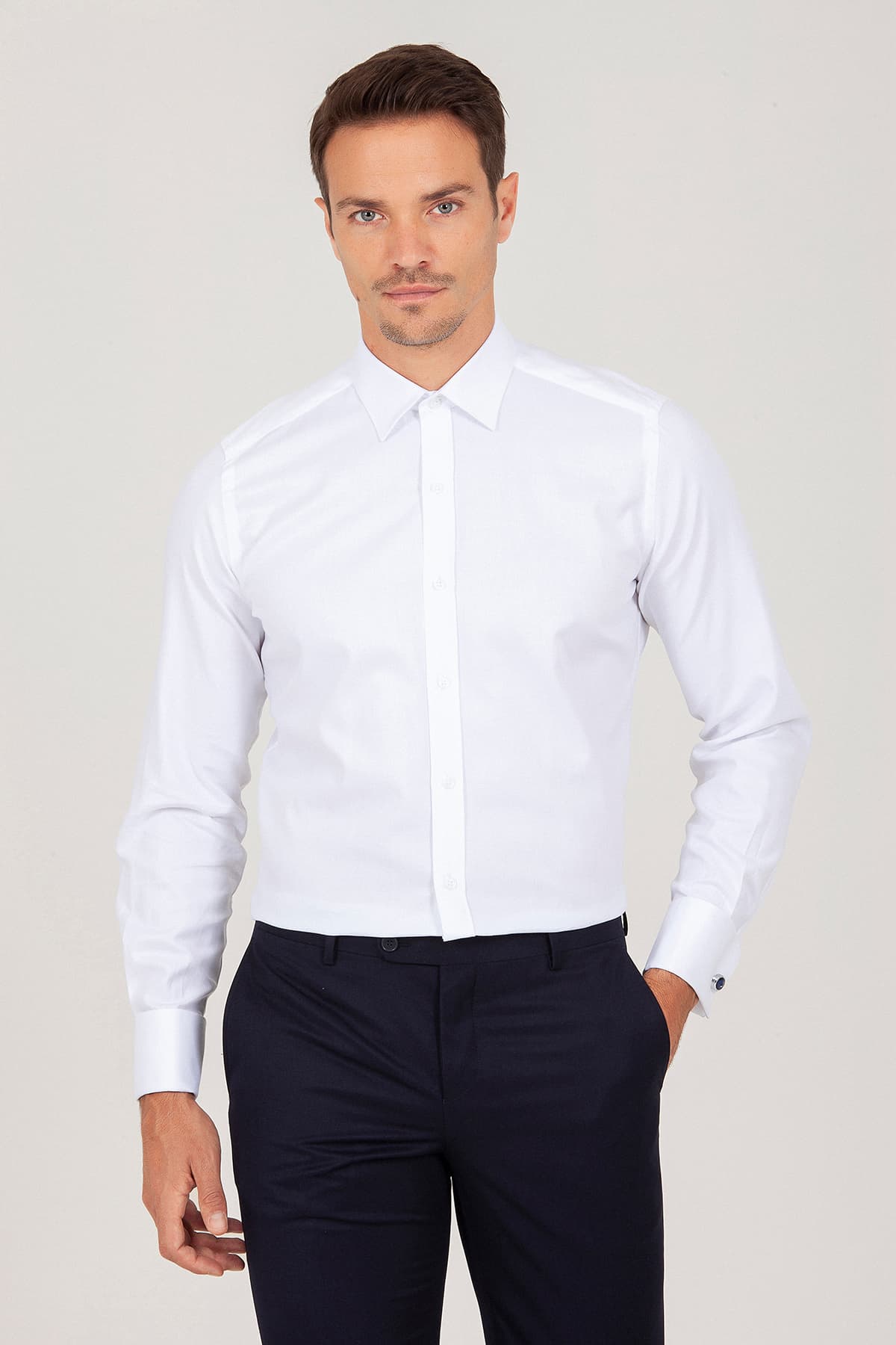 Slim Fit White French Cuff Cotton Dress Shirt - MIB