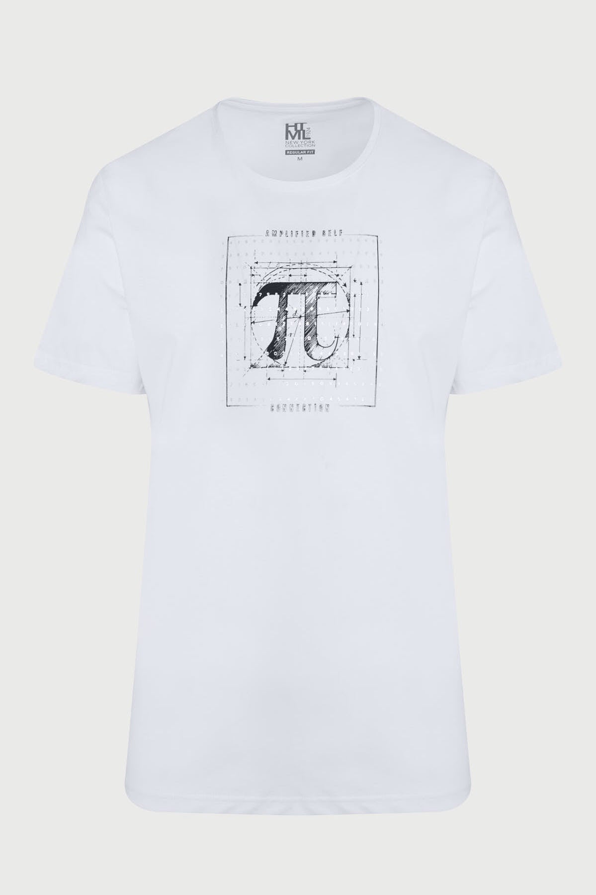 Slim Fit White Pi Printed Cotton Crew Neck T-Shirt - MIB