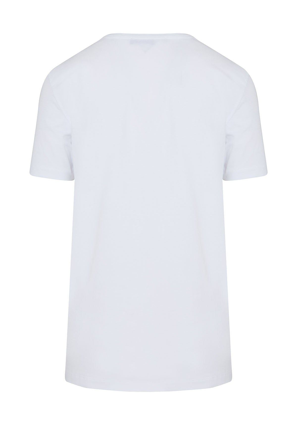 Slim Fit White Printed Cotton Blend Crew Neck T-Shirt - MIB