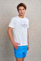 Slim Fit White Printed Cotton Crew Neck T-Shirt - MIB