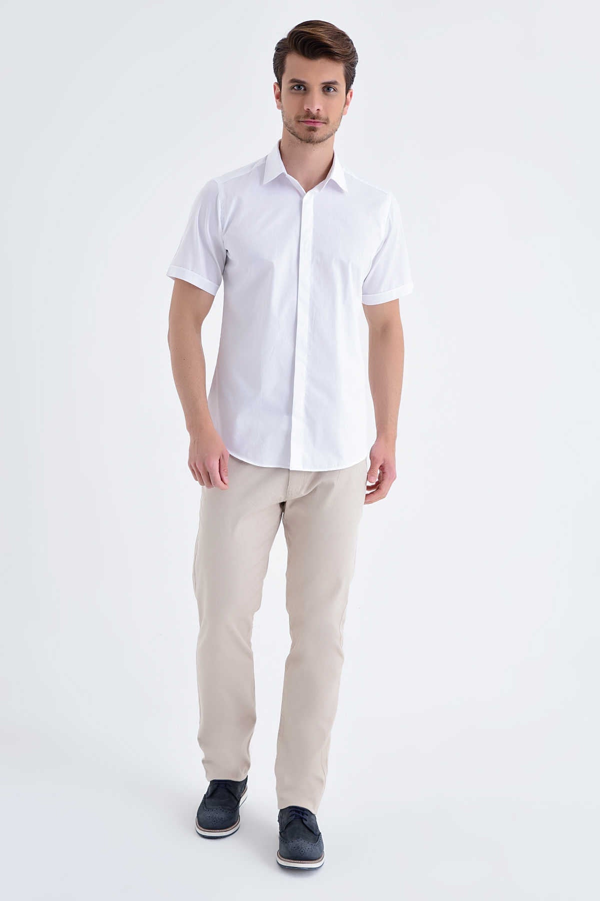 Slim Fit White Short Sleeve Cotton Dress Shirt - MIB