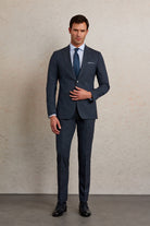 Slim Fit Wool Blend Navy Peak Lapel Classic Suit - MIB