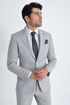 Slim Fit Wool Blend Peak Lapel Plaid Gray Classic Suit - MIB