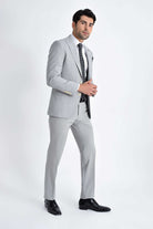 Slim Fit Wool Blend Peak Lapel Plaid Gray Classic Suit - MIB