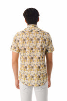 Slim Fit Yellow Short Sleeve Printed Cotton Casual Shirt