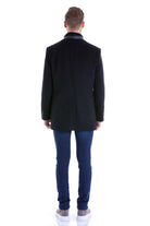 Slim Fit Zipper with Button Placket Navy Wool Blend