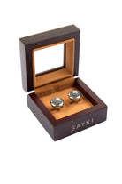 Striped Natural Stone Round Cufflinks - MIB