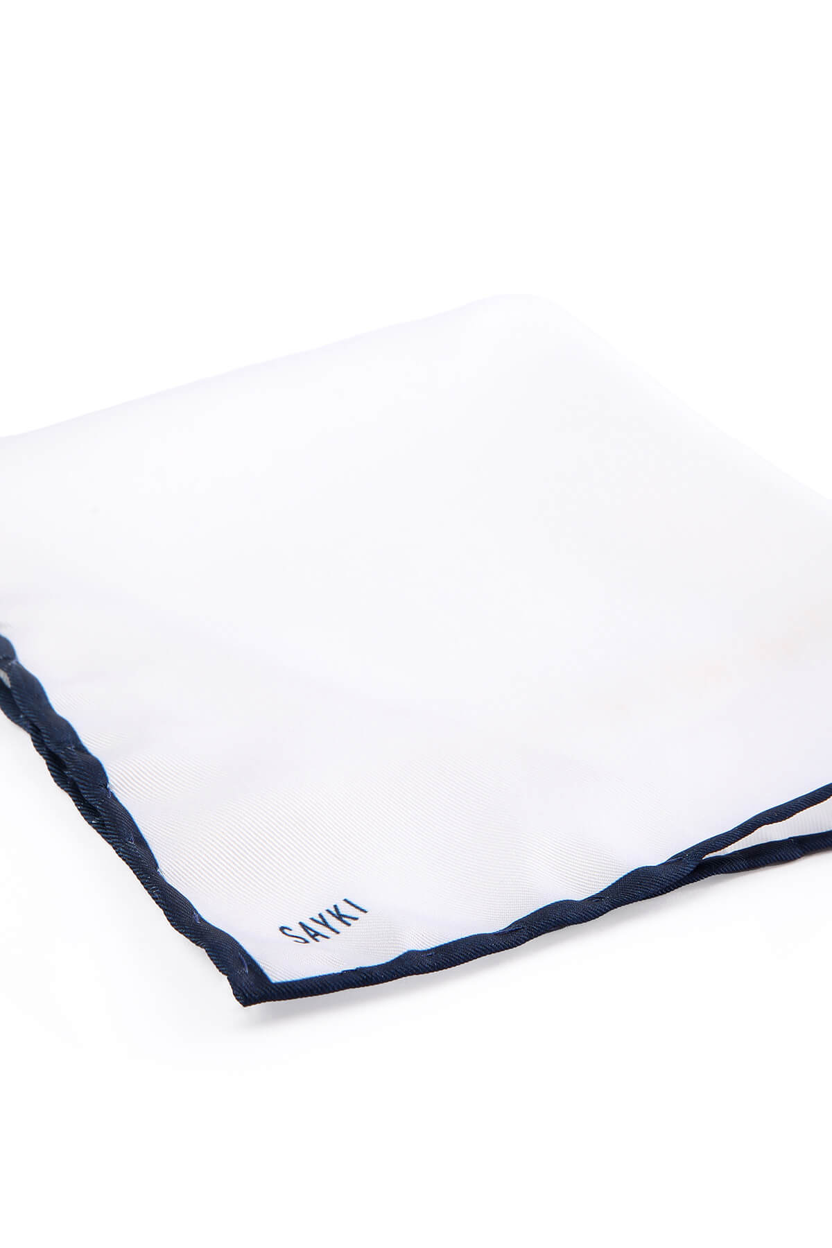 Thin Navy Trim Classic White Pocket Square - MIB